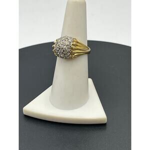 PK 925 Vintage Gold Tone Sterling Silver Round‎ Ball Cubic Zirconia Ring Sz 7.25